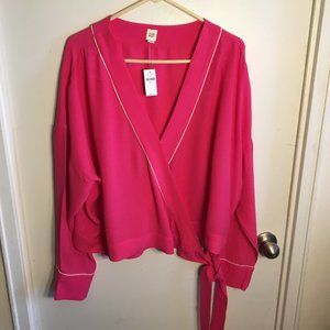 Women's GAP Hot Pink Wrap-Shirt with White Stripe Size XXL - BRAND NEW WITH TAGS